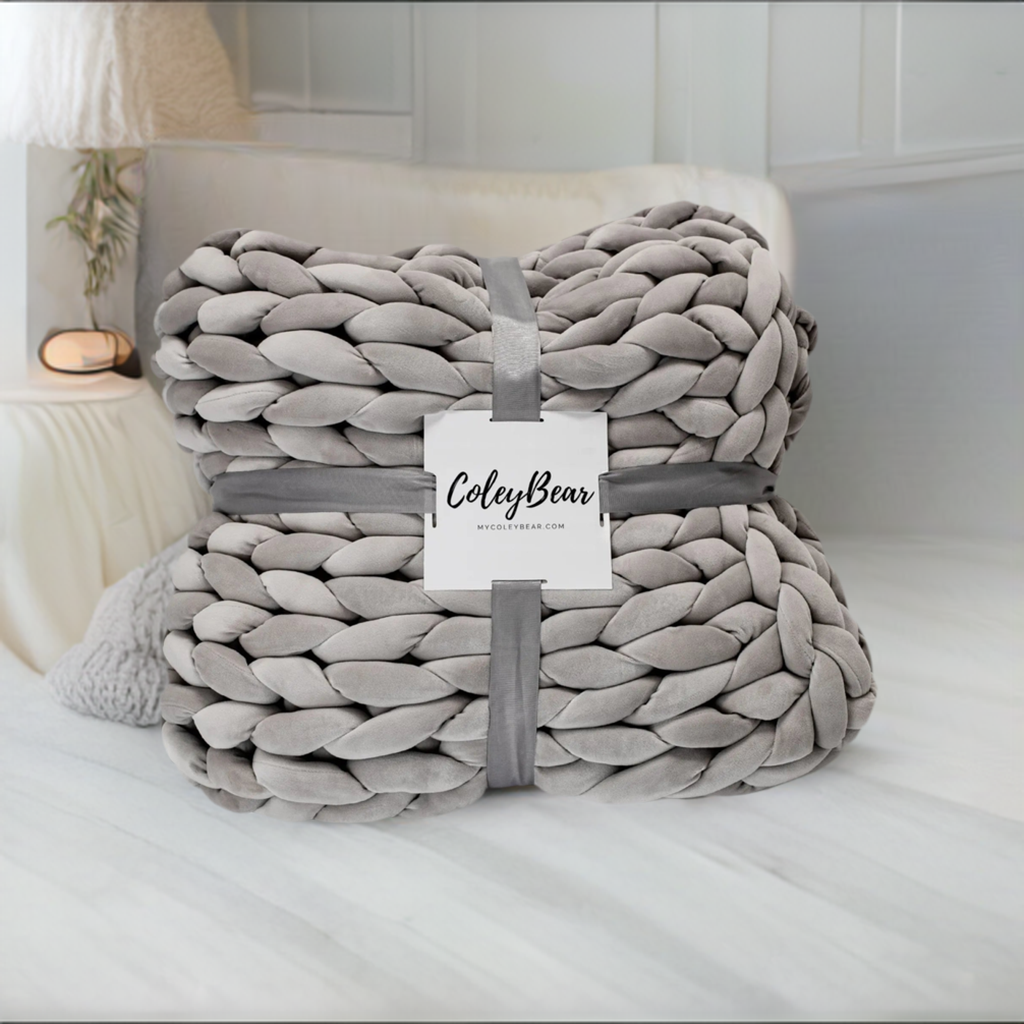 Grey Blanket | Chunky Knit Weighted Blanket | Modern Handwoven Therapy Blanket | Relaxation Throw for Better Sleep | 20 lbs