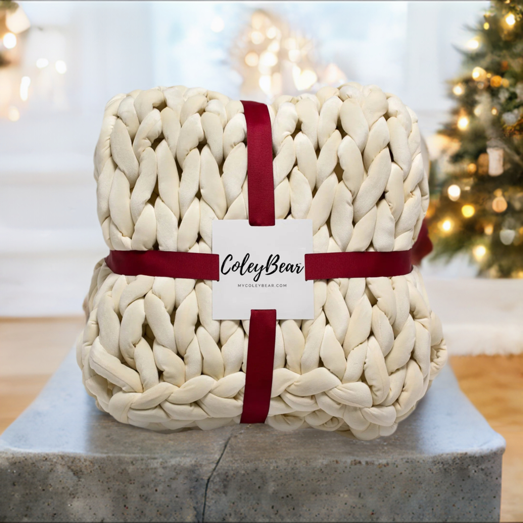 ColeyBear Twin/Throw Size Cream Chunky Knit Weighted Blanket