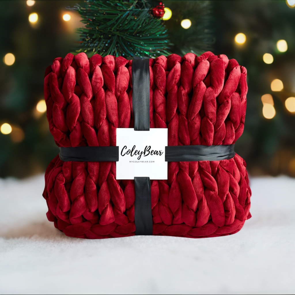 ColeyBear Twin/Throw Size Burgundy Chunky Knit Weighted Blanket