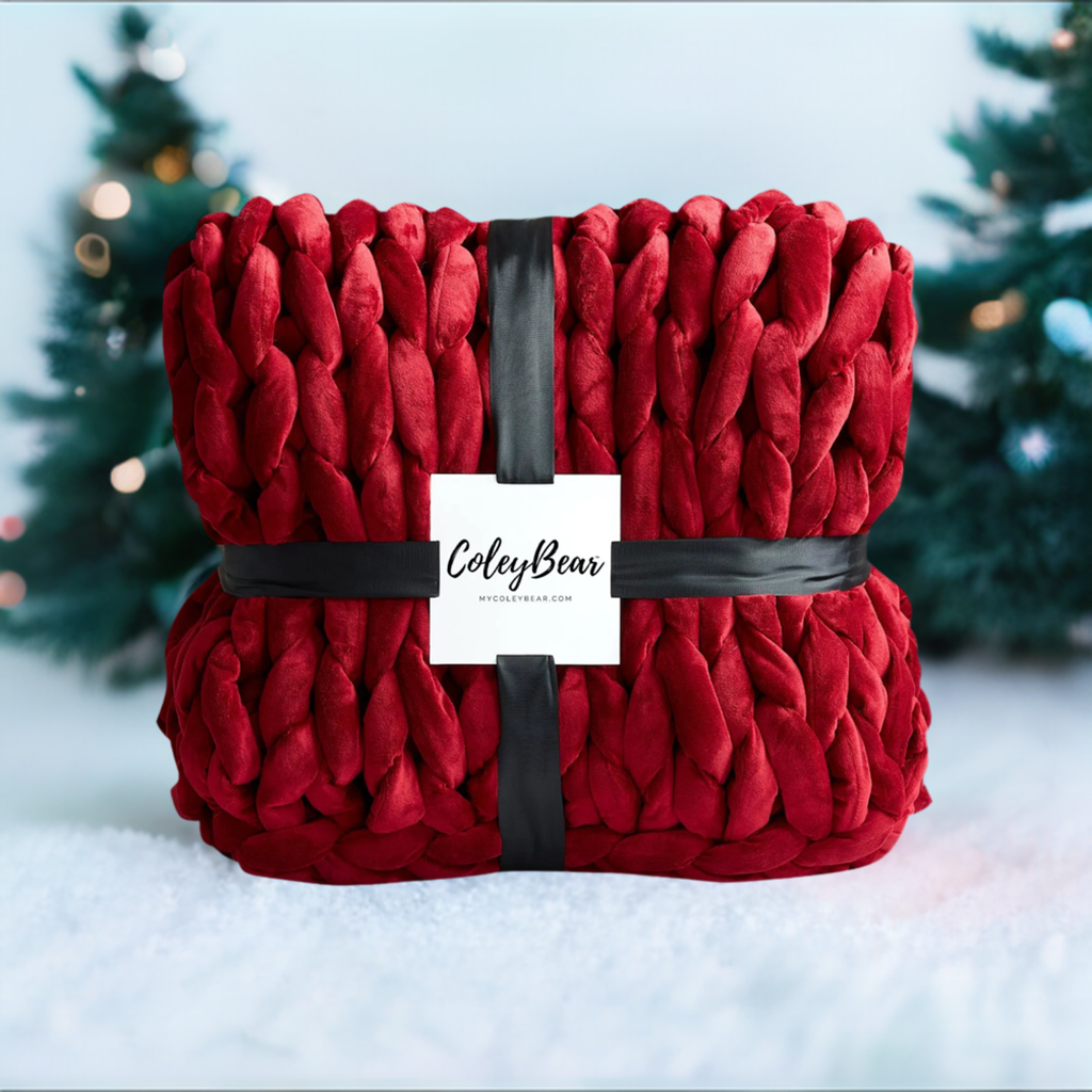 ColeyBear Twin/Throw Size Burgundy Chunky Knit Weighted Blanket