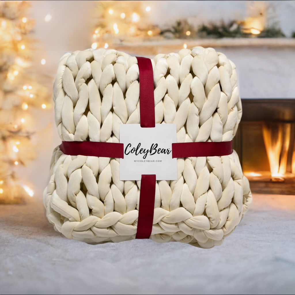 Cream Blanket | Chunky Knit Weighted Blanket | Handmade Anxiety Relief Throw | Cozy Minimalist Blanket for Relaxation | 14 lbs | No Tariff Surcharges!