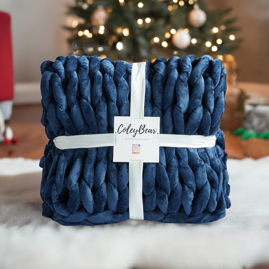 Blue Blanket | Chunky Knit Weighted Blanket | Handmade Stress Relief Blanket | Luxury Cozy Throw for Relaxation and Sleep | 14 lbs