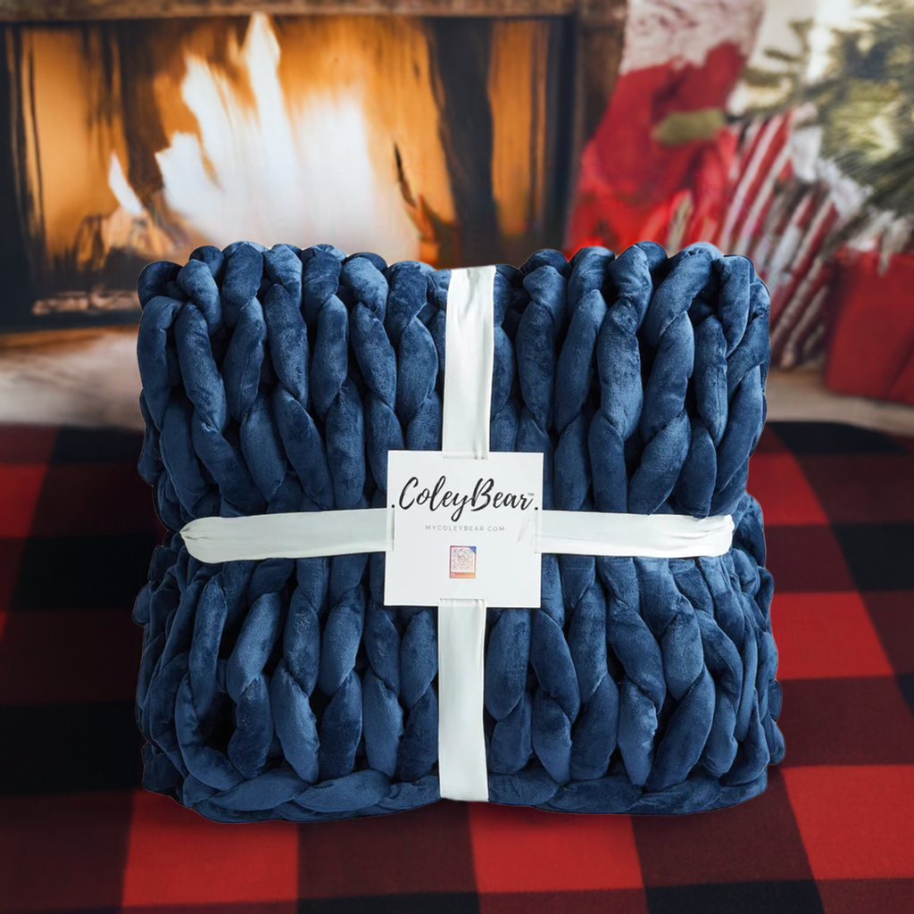 Blue Blanket | Chunky Knit Weighted Blanket | Handmade Stress Relief Blanket | Luxury Cozy Throw for Relaxation and Sleep | 14 lbs