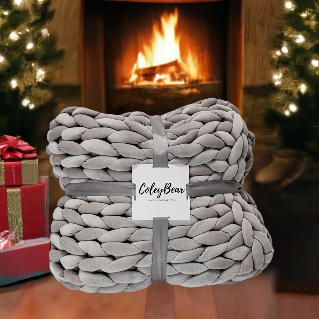 Grey Blanket | Chunky Knit Weighted Blanket | Minimalist Anxiety Relief Throw | Cozy Handmade Blanket for Relaxation | 14 lbs | No Tariff Surcharges!
