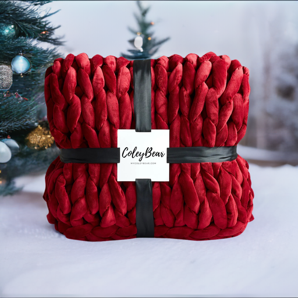 ColeyBear Twin/Throw Size Burgundy Chunky Knit Weighted Blanket