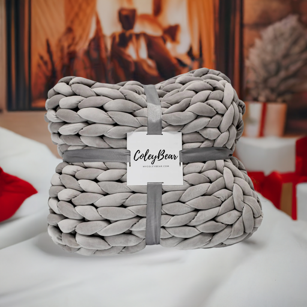 Grey Blanket | Chunky Knit Weighted Blanket | Minimalist Anxiety Relief Throw | Cozy Handmade Blanket for Relaxation | 14 lbs | No Tariff Surcharges!