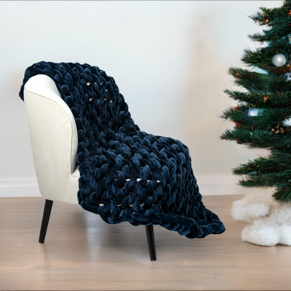 ColeyBear Twin/Throw Size Navy Blue Chunky Knit Weighted Blanket