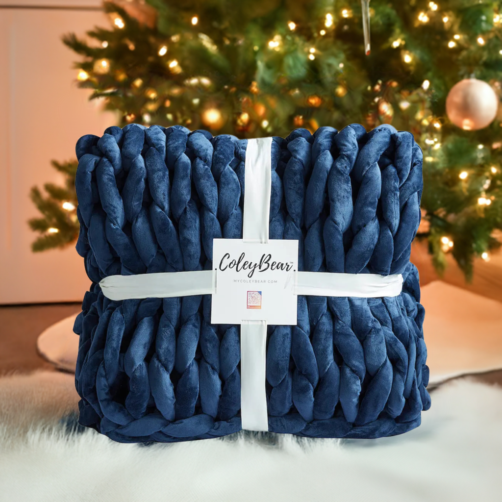 Blue Blanket | Chunky Knit Weighted Blanket | Handmade Stress Relief Blanket | Luxury Cozy Throw for Relaxation and Sleep | 14 lbs