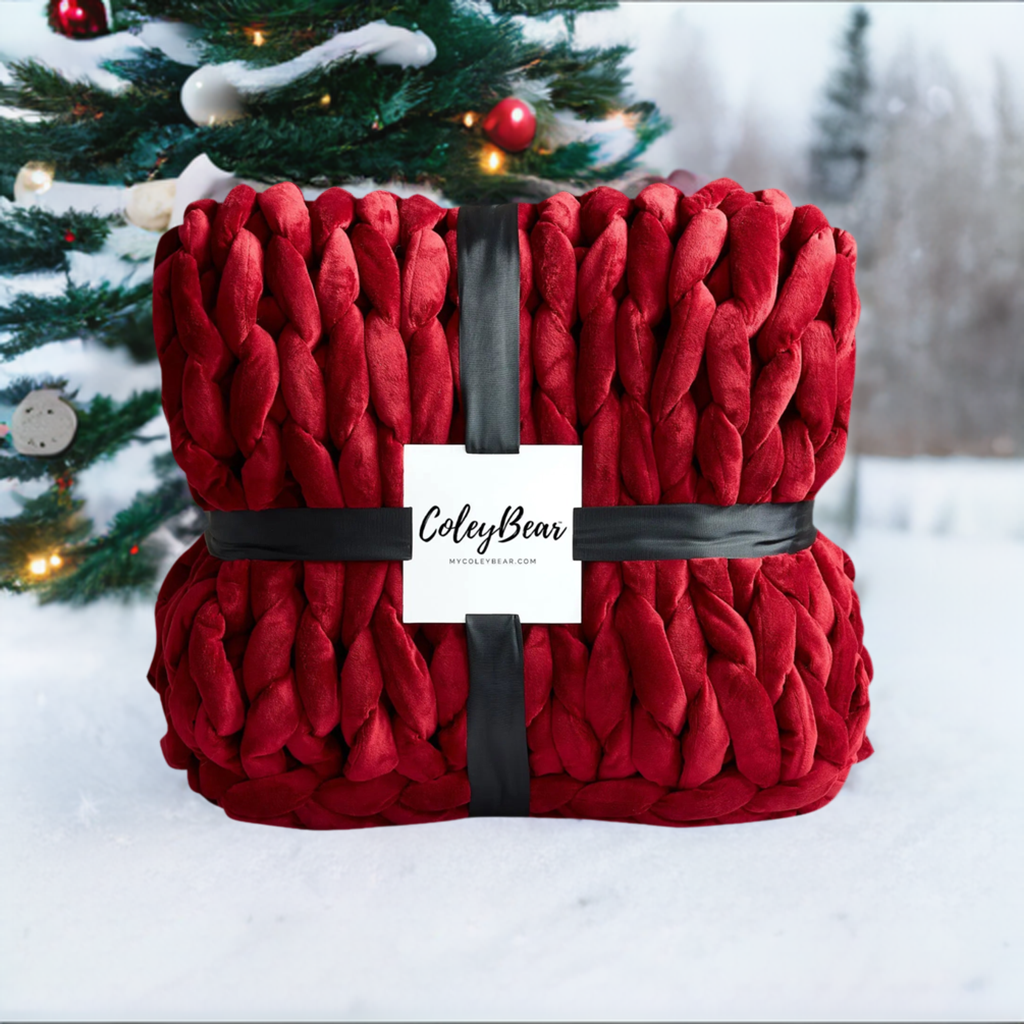 ColeyBear Twin/Throw Size Burgundy Chunky Knit Weighted Blanket