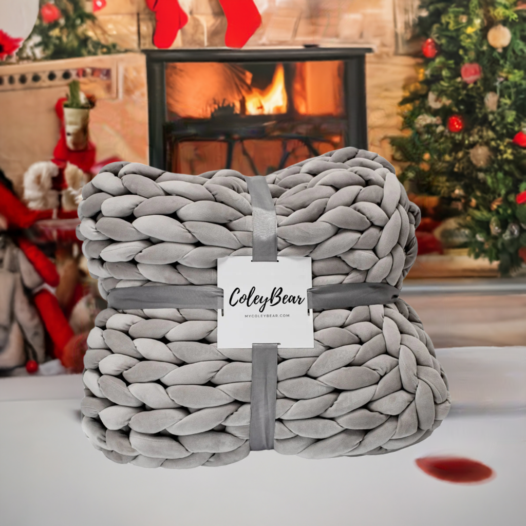 Grey Blanket | Chunky Knit Weighted Blanket | Minimalist Anxiety Relief Throw | Cozy Handmade Blanket for Relaxation | 14 lbs | No Tariff Surcharges!