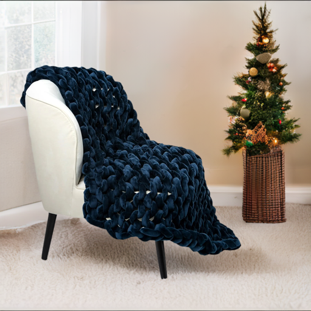 ColeyBear Twin/Throw Size Navy Blue Chunky Knit Weighted Blanket