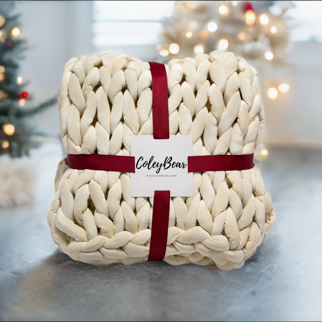 ColeyBear Twin/Throw Size Cream Chunky Knit Weighted Blanket