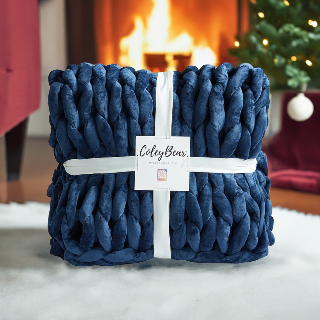 Blue Blanket | Chunky Knit Weighted Blanket | Handmade Stress Relief Blanket | Luxury Cozy Throw for Relaxation and Sleep | 14 lbs