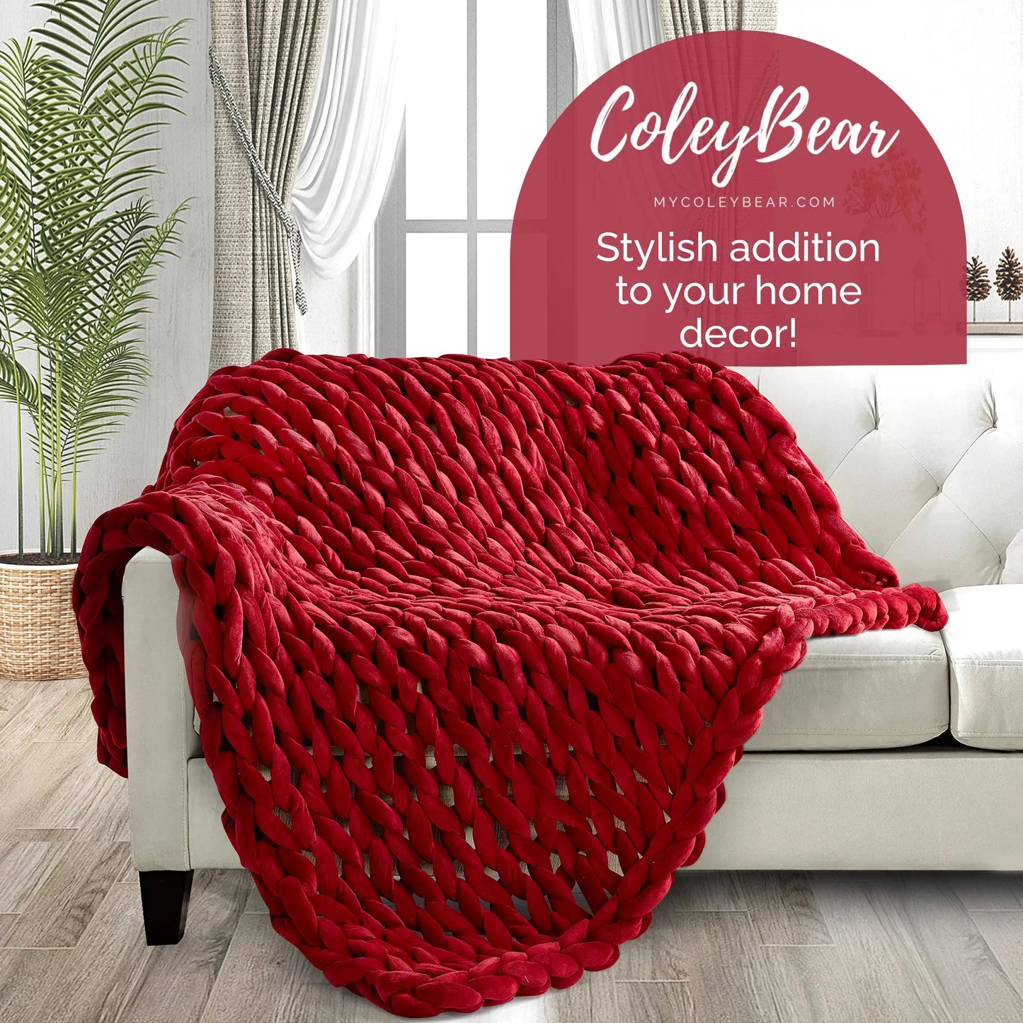ColeyBear Chunky Knit Weighted Blanket for Anxiety (Burgundy) ColeyBear