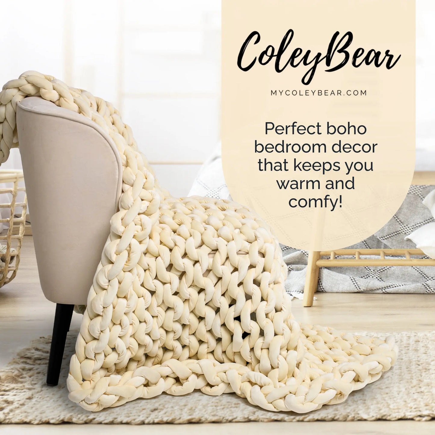 ColeyBear Chunky Knit Weighted Blanket for Anxiety (Cream) ColeyBear