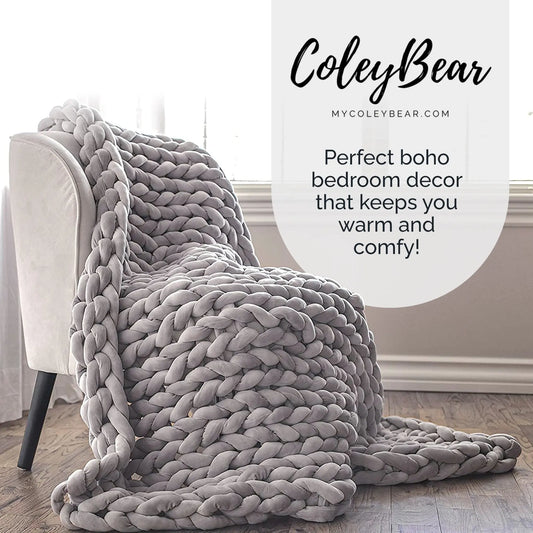 Light grey chunky knit weighted throw blanket, 14 lb - photo 6