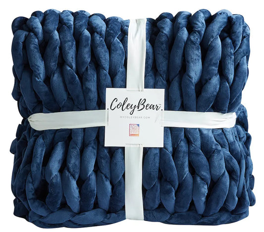 ColeyBear Navy Blue Chunky Knit Weighted Blanket/Blankets For Sale