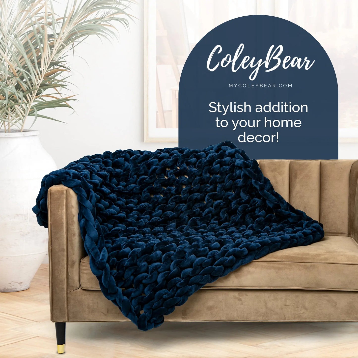 ColeyBear Chunky Knit Weighted Blanket for Anxiety (Navy Blue) ColeyBear