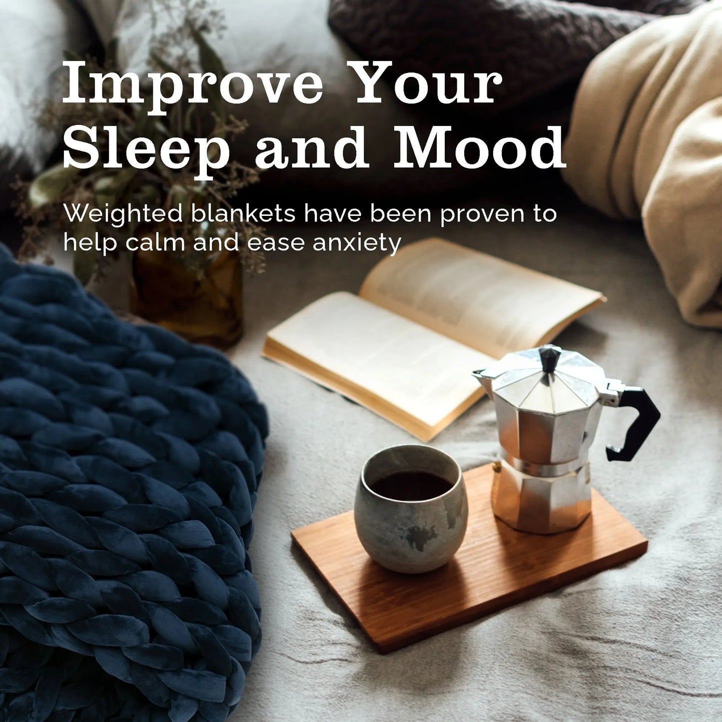 ColeyBear Chunky Knit Weighted Blanket for Anxiety (Navy Blue) ColeyBear