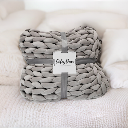 ColeyBear Full/Queen Size Light Grey Chunky Knit Weighted Blanket