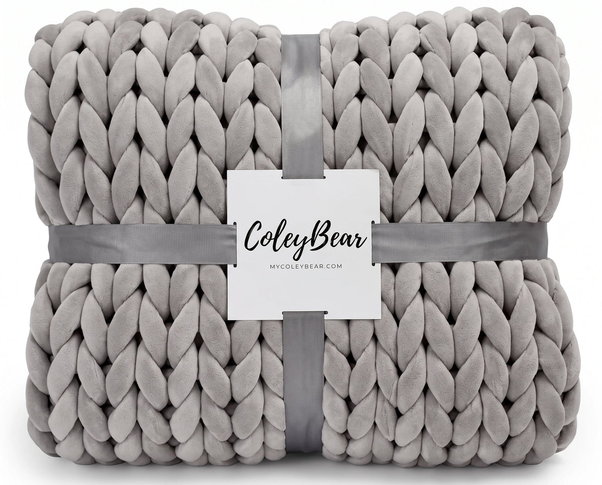 Light grey chunky knit weighted blanket, 14 lb twin throw by ColeyBear