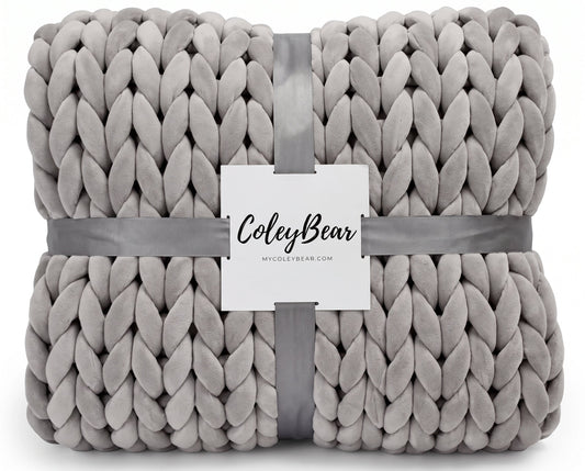 Light grey chunky knit weighted blanket, 14 lb twin throw by ColeyBear