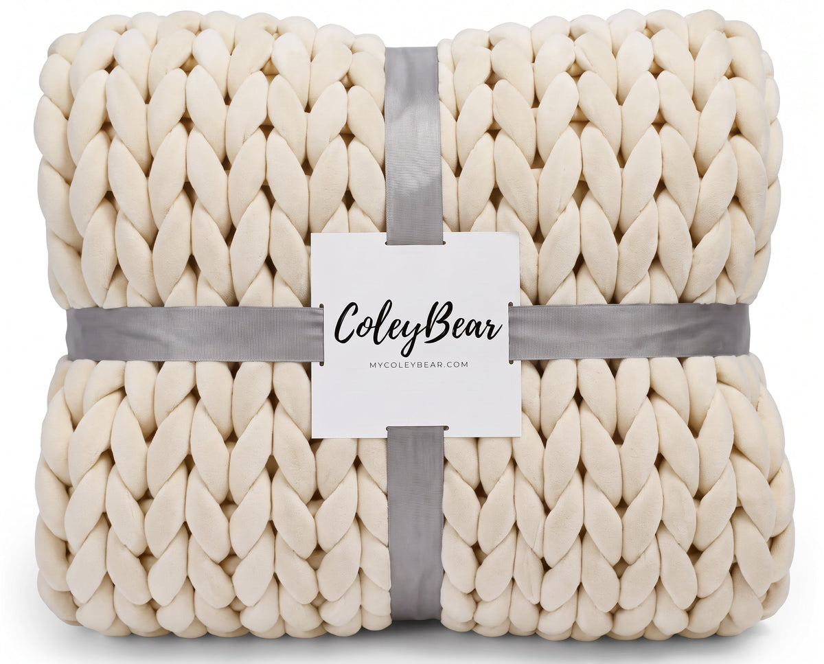 Cream chunky knit weighted blanket, 14 lb twin throw by ColeyBear