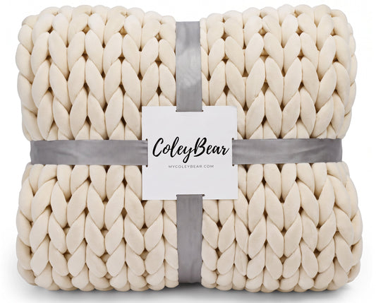 Cream chunky knit weighted blanket, 14 lb twin throw by ColeyBear