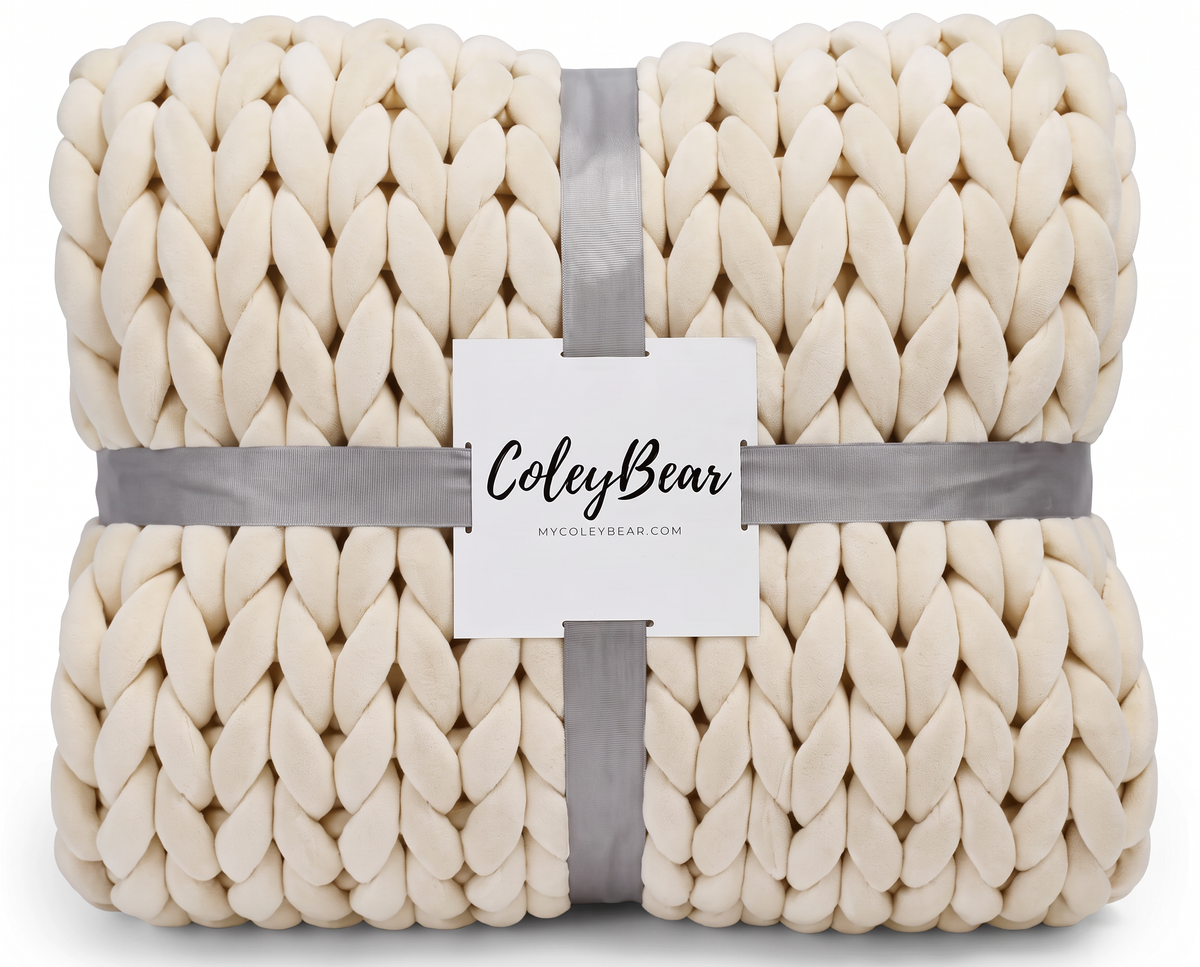Cream chunky knit weighted blanket, 14 lb twin throw by ColeyBear