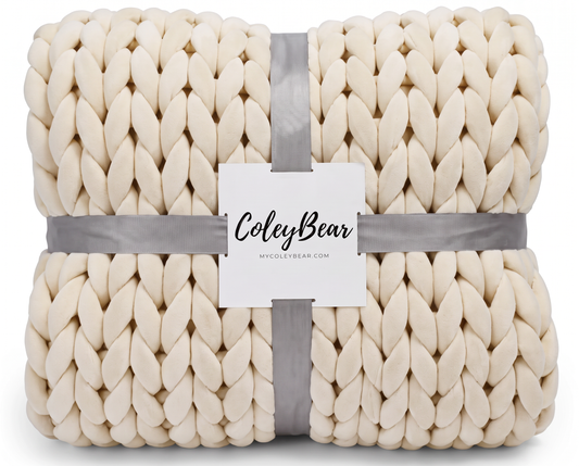 Cream chunky knit weighted blanket, 14 lb twin throw by ColeyBear