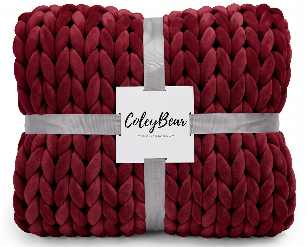 Burgundy chunky knit weighted blanket, 14 lb twin throw by ColeyBear