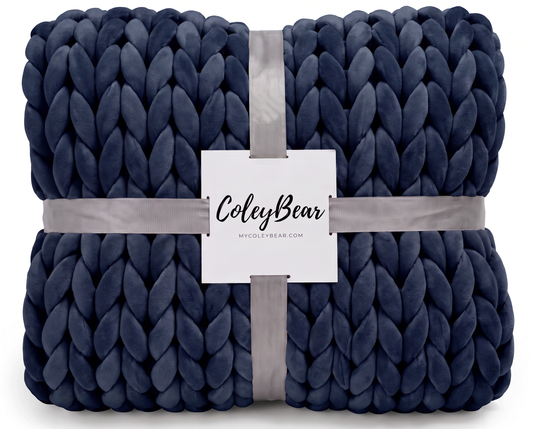Navy blue chunky knit weighted blanket, 14 lb twin throw by ColeyBear