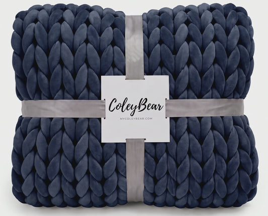 Chunky Knit Weighted Blanket, 14 lb Twin Throw – Navy Blue, Handmade & Non-Shedding