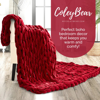 ColeyBear Chunky Knit Weighted Blanket for Anxiety (Burgundy) ColeyBear