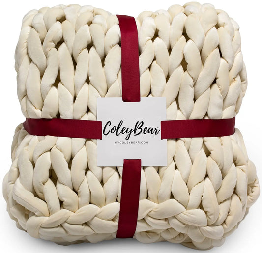 ColeyBear Cream Chunky Knit Weighted Blanket | Blankets For Sale