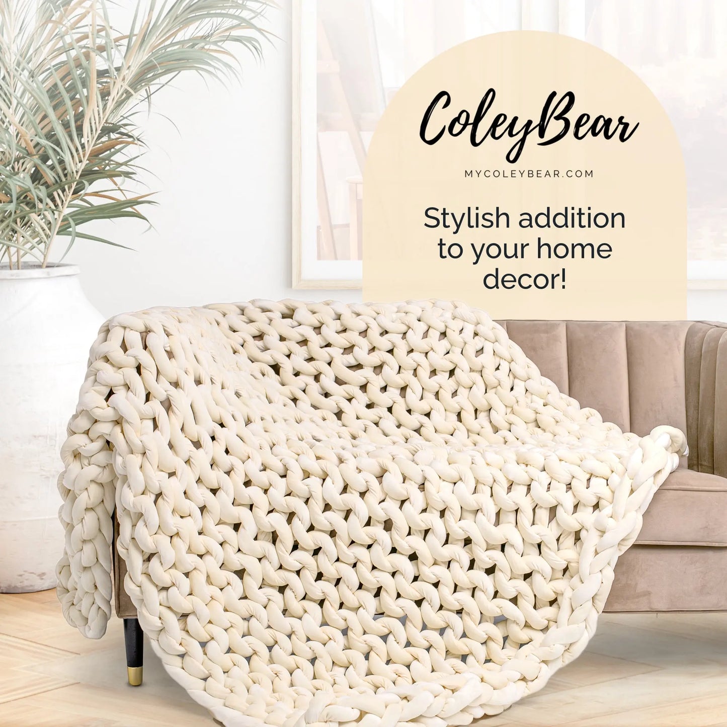 ColeyBear Chunky Knit Weighted Blanket for Anxiety (Cream) ColeyBear