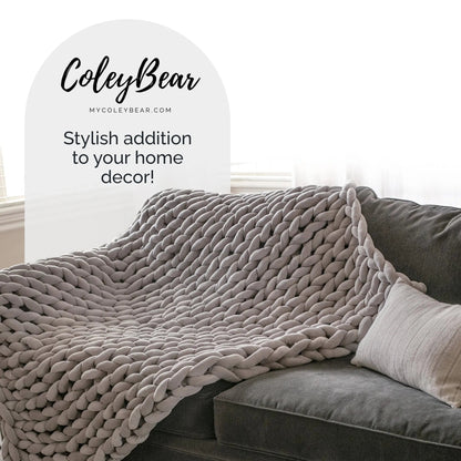 ColeyBear Chunky Knit Weighted Blanket for Anxiety (Light Grey) ColeyBear